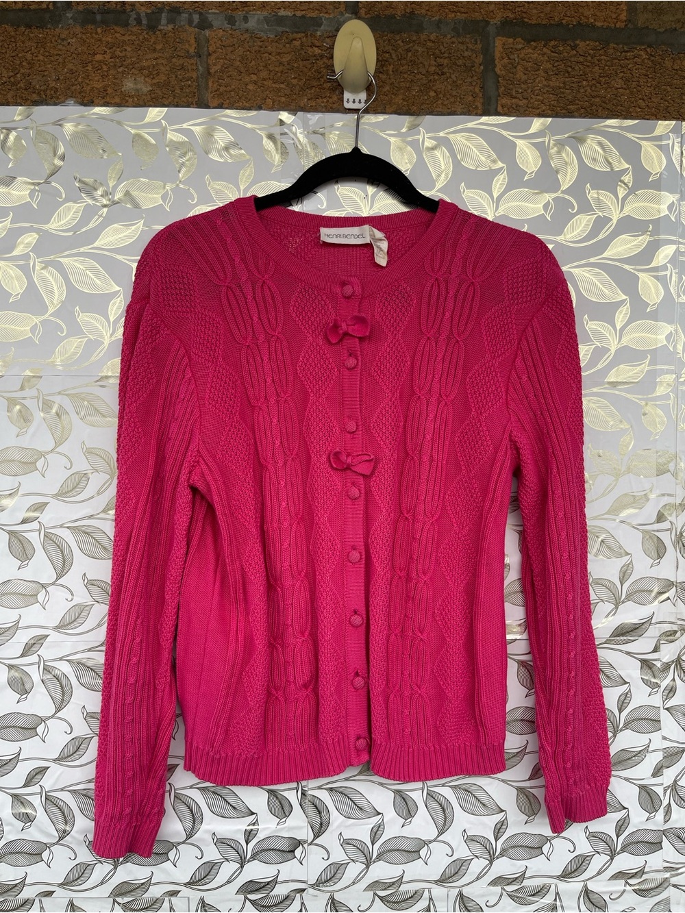 Henri Bendel Coquette Pink Cable Knit Cardigan Bow Accents Small
